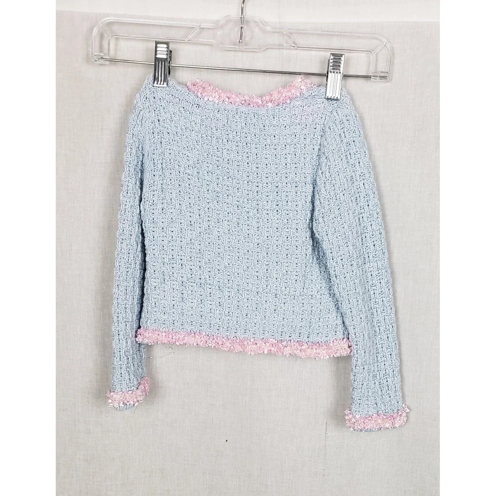 Angel's Face Baby Blue Pink Trim Knit Cardigan Skirt Set 3T 4T Easter Sunday‎